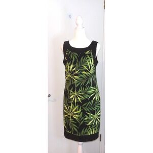 Kim‎ Rogers Sleeveless Sheath Dress Green Leaf Print Casual Size 6/#5143